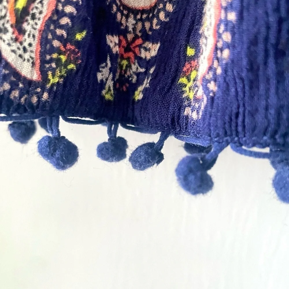 Alya Boho Paisley Skirt Small Elastic Waist Pom Pom Hem Lined - Picture 4 of 8